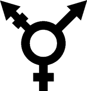 A transgender symbol, a combination of the male and female sign with a third, combined arm representing transgender people.