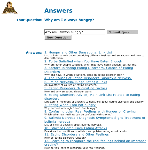 Image of Web4Health natural-language question-answering result page