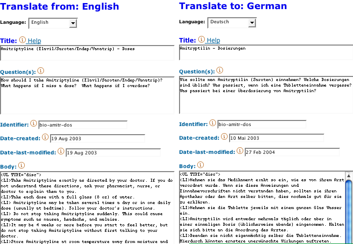 Image of the Web4Health translation window
